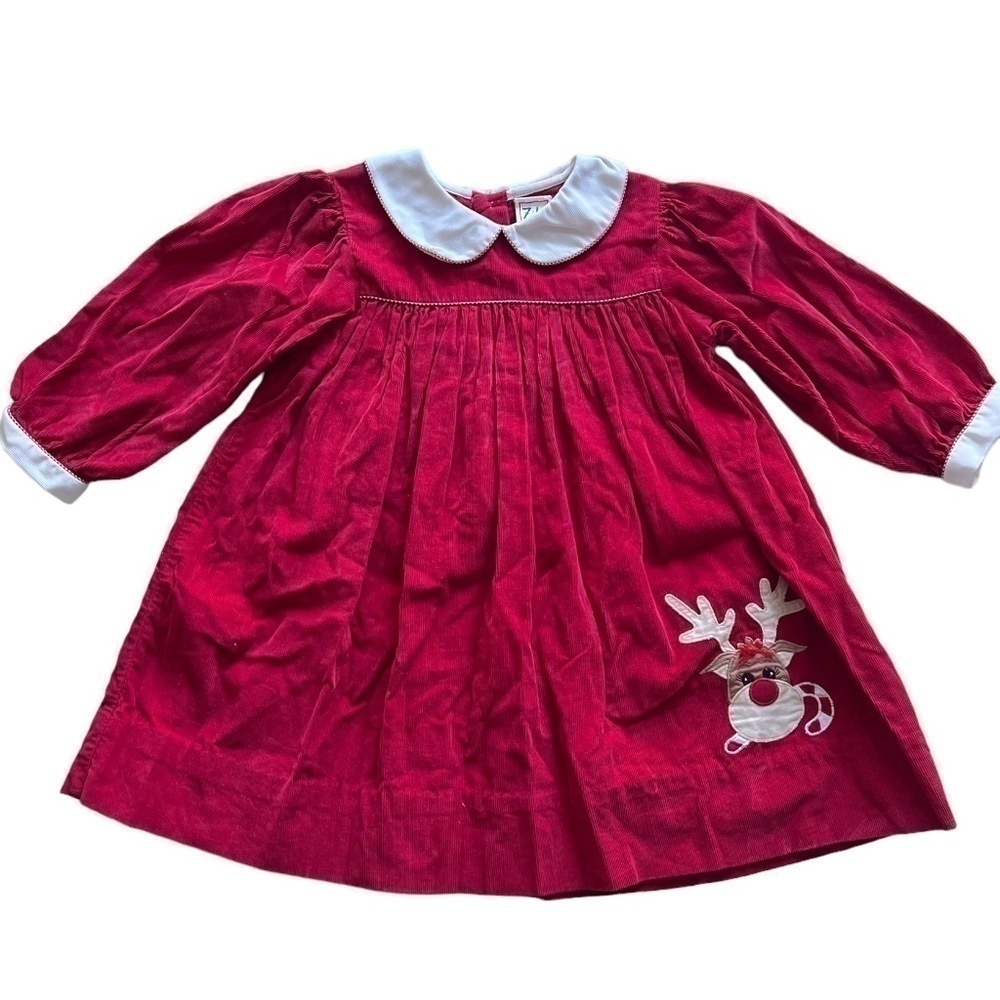 ZU Infant Girls Red Christmas Reindeer Dress Size 24M